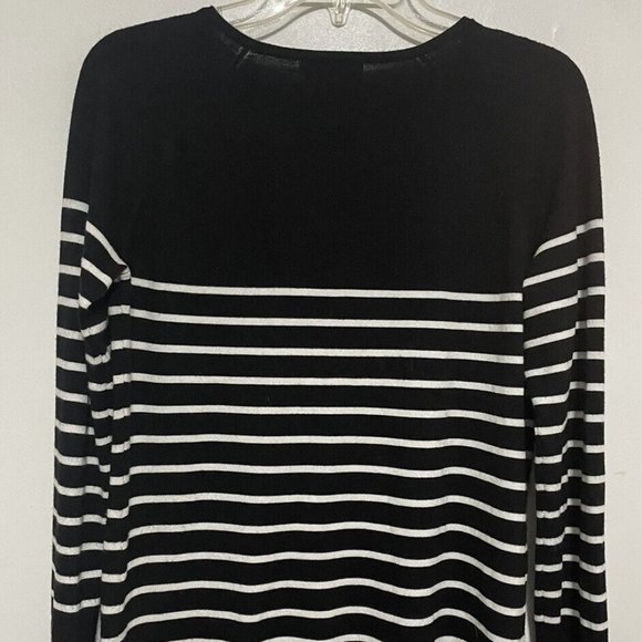 CALVIN KLEIN BLACK/WHITE STRIPE PULL-OVER V-NECK SWEATER MEDIUM-EUC - Picture 6 of 10